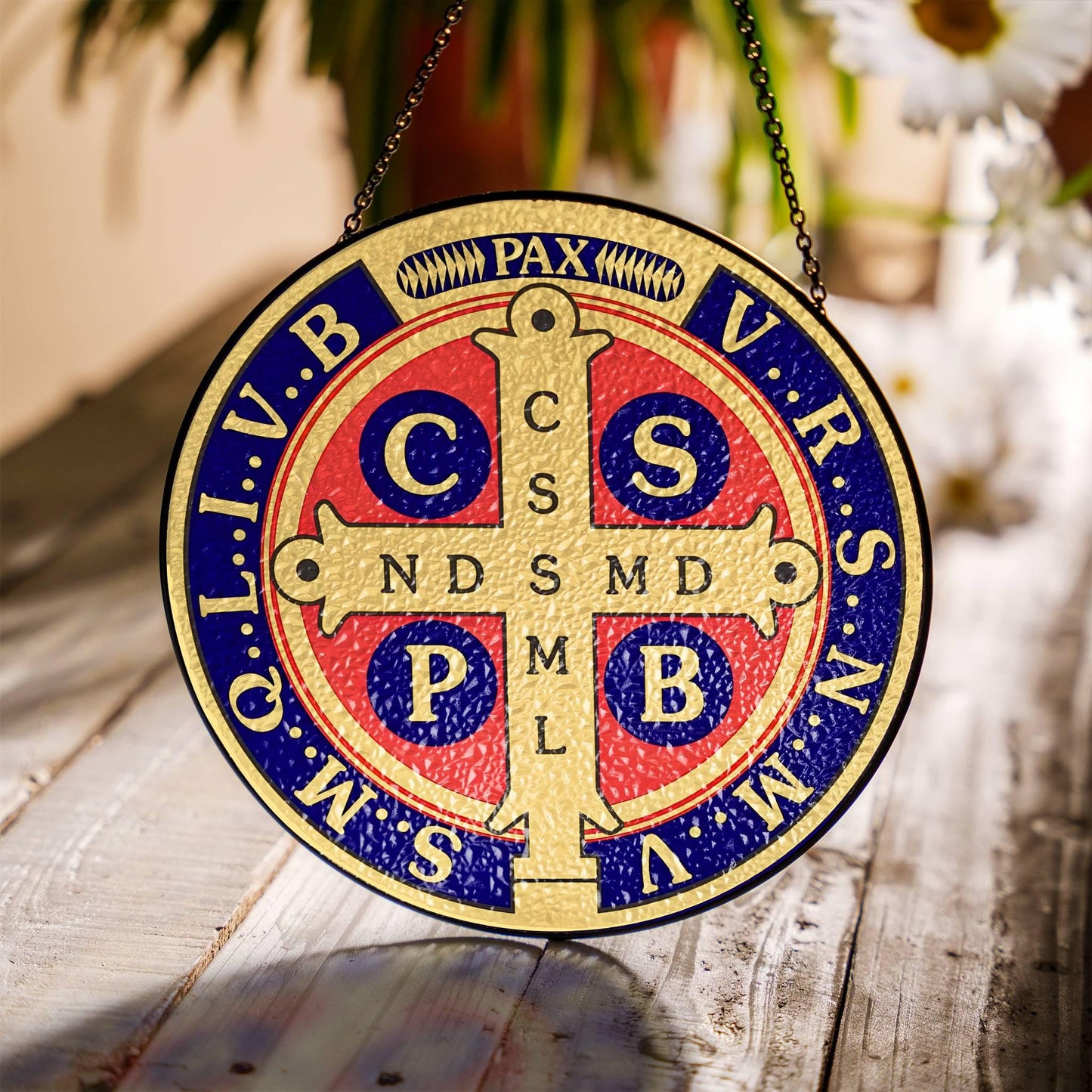 Saint Benedict Cross Stained Glass San Benito Cross SunCatcher Light Catcher Art
