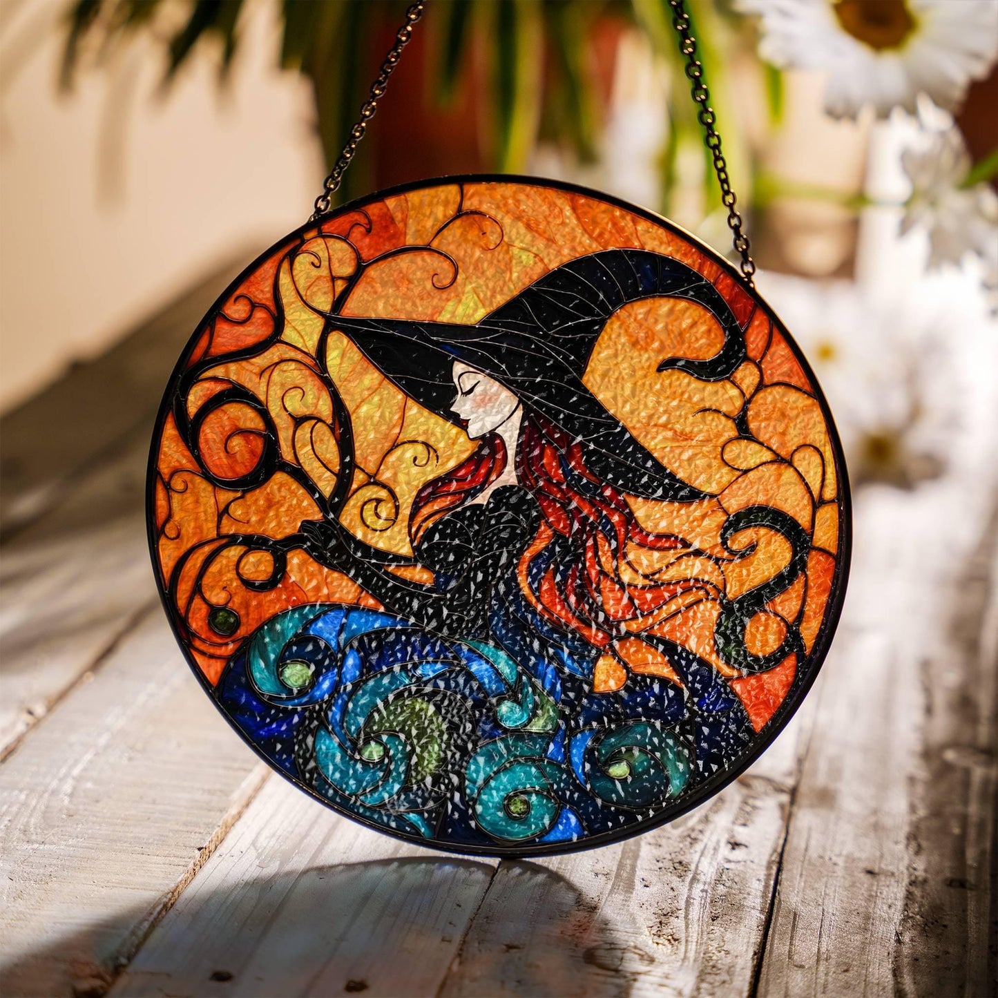 Halloween Witch Stained Glass SunCatcher Halloween Window Home Decor