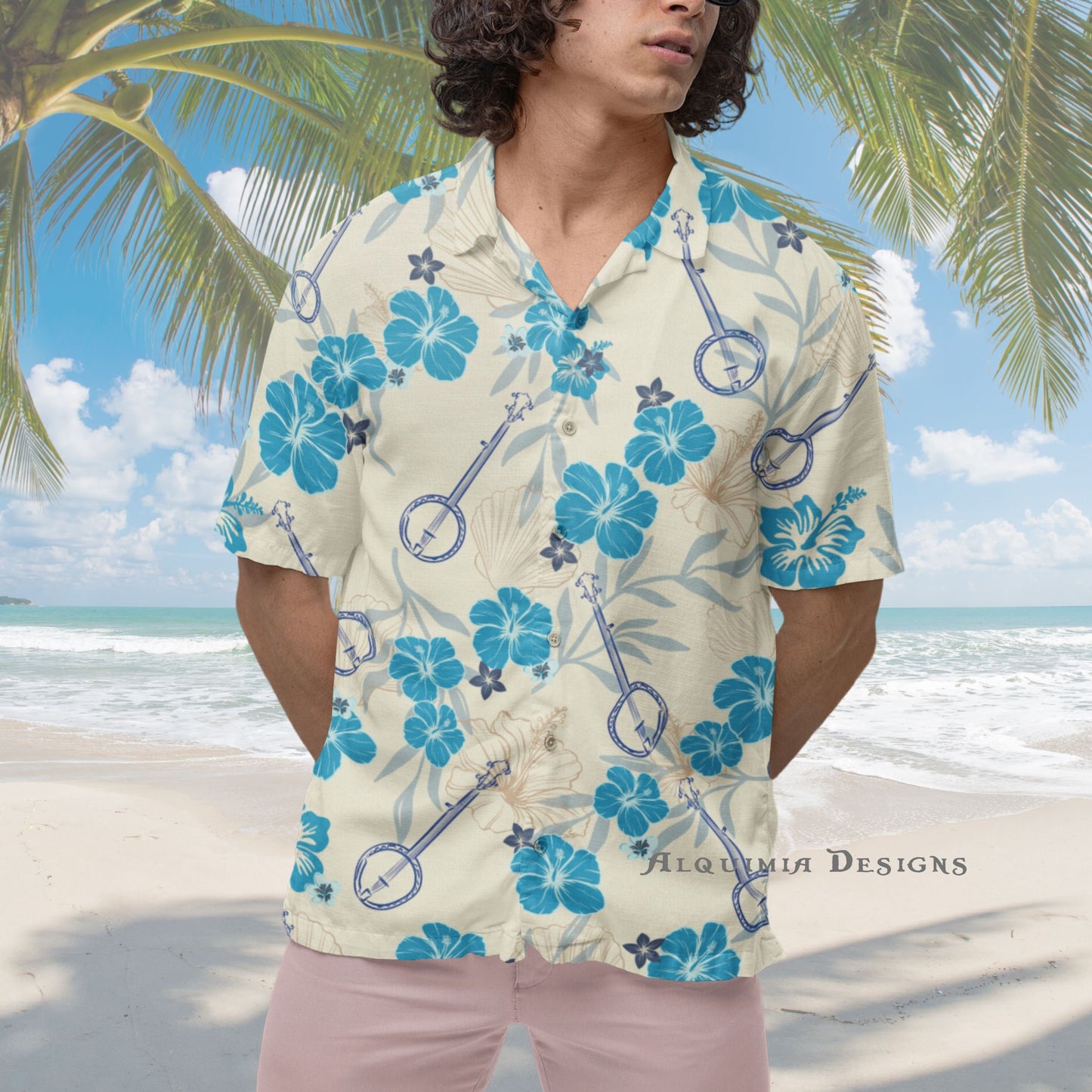 Banjo Hawaiian Shirt, Banjo Shirt Hibiscus Banjo Player Short-sleeve Button Down Shirt Banjoist Shirt Gift For Banjoist