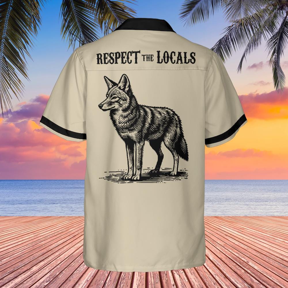 Coyote Button Up Shirt with Pocket, Coyote Respect The Locals Hawaiian Shirt Coyote Bowling Shirt