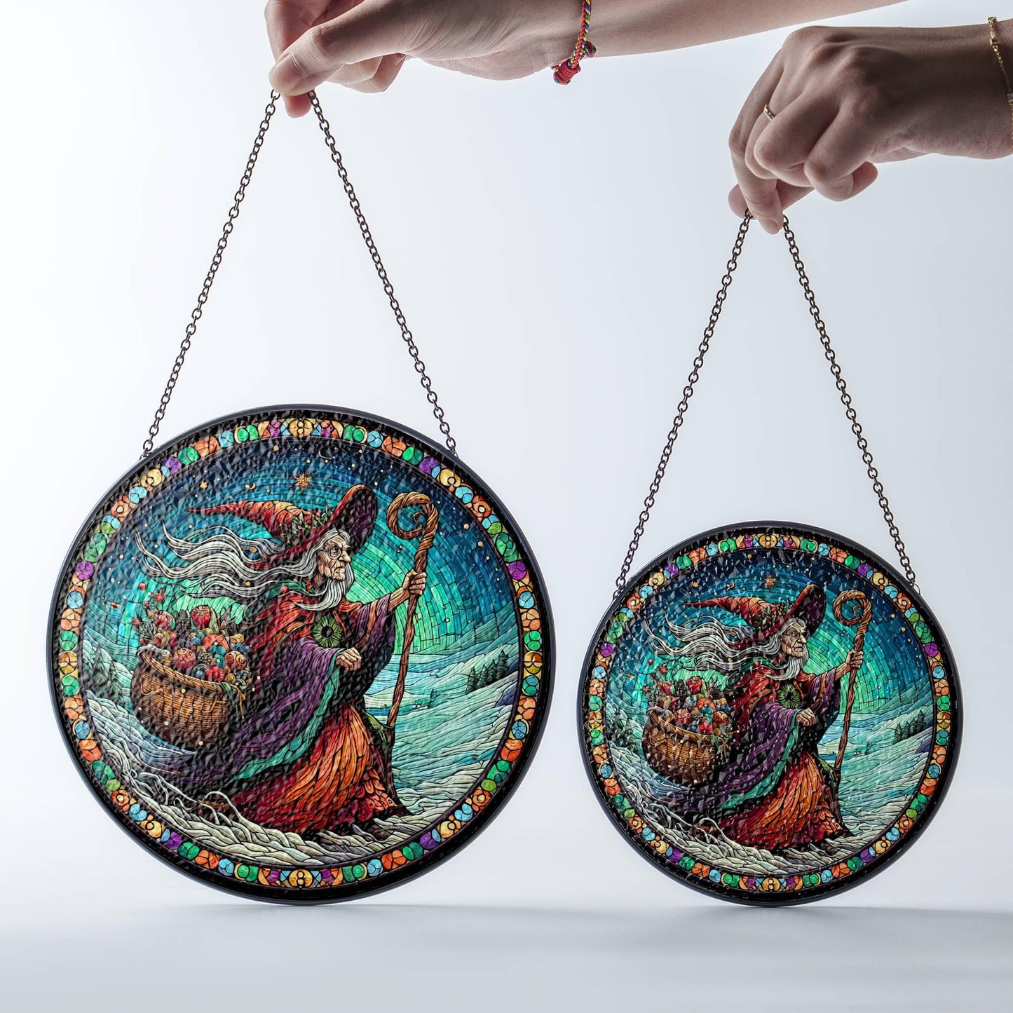 La Befana Suncatcher Faux Stained Glass Italian Christmas Baboushka Window Decor