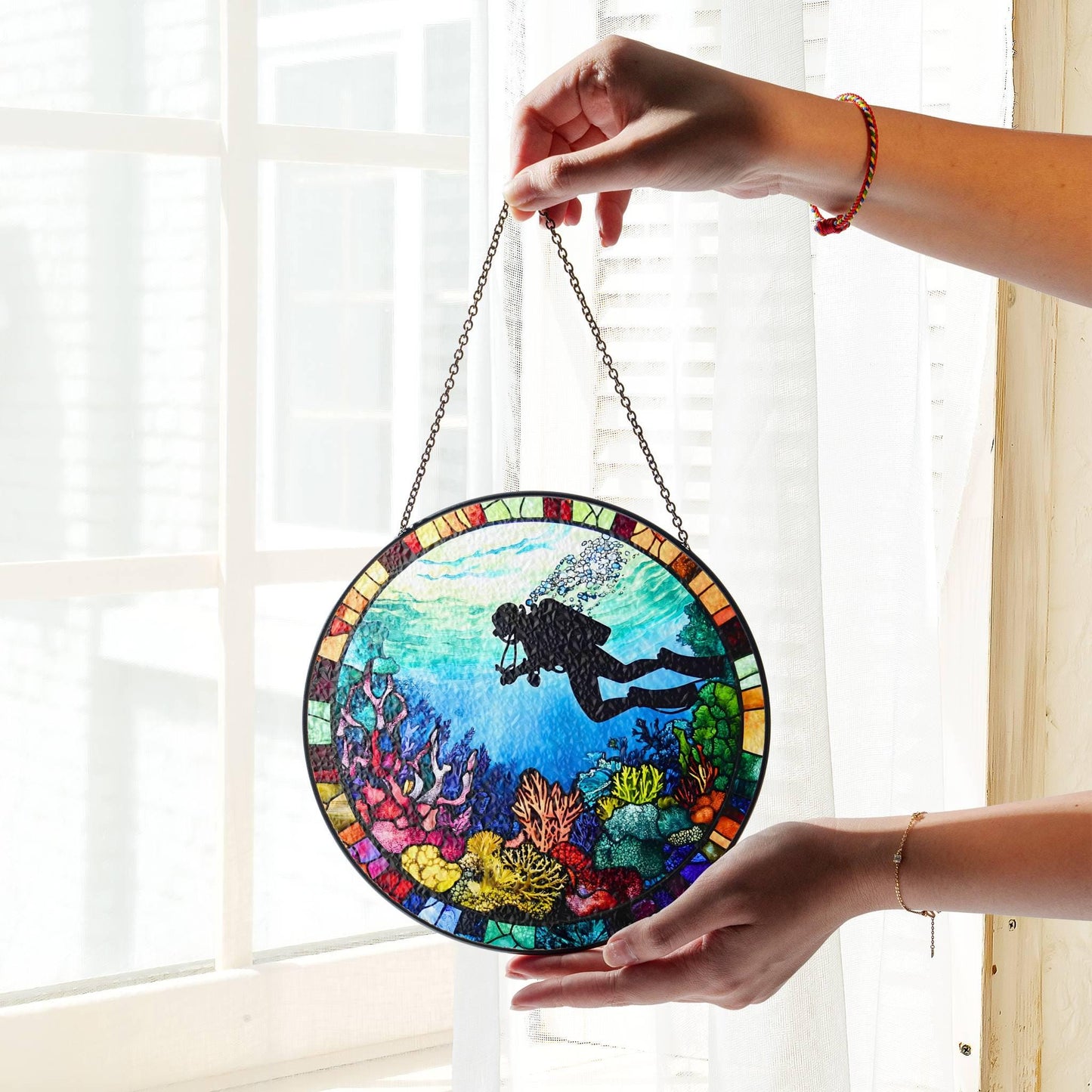 Scuba Diving Gift Stained Glass SunCatcher Scuba Diver Gifts Home Decoration