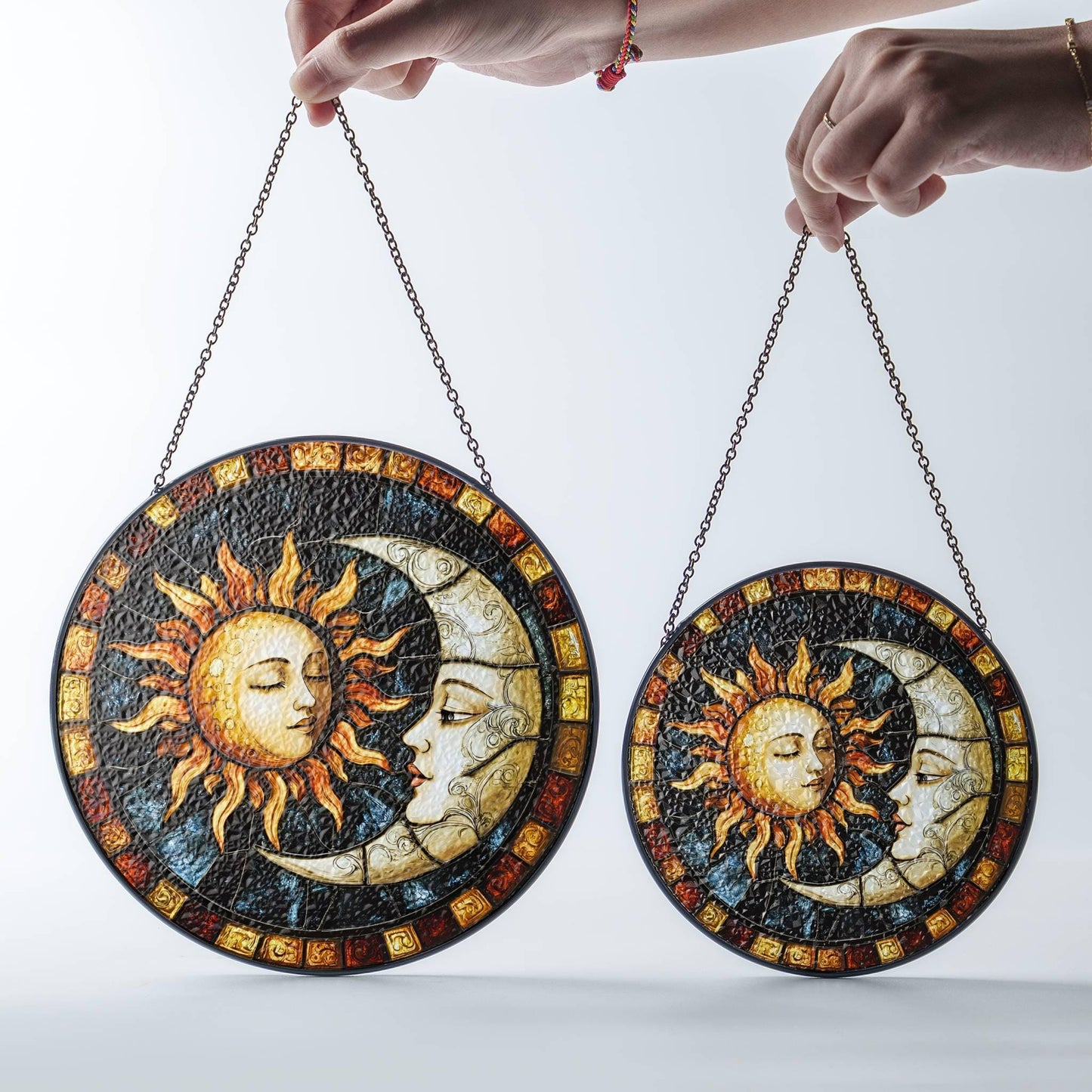 Stained Glass Sun Moon SunCatcher - Decorative Window Hanging