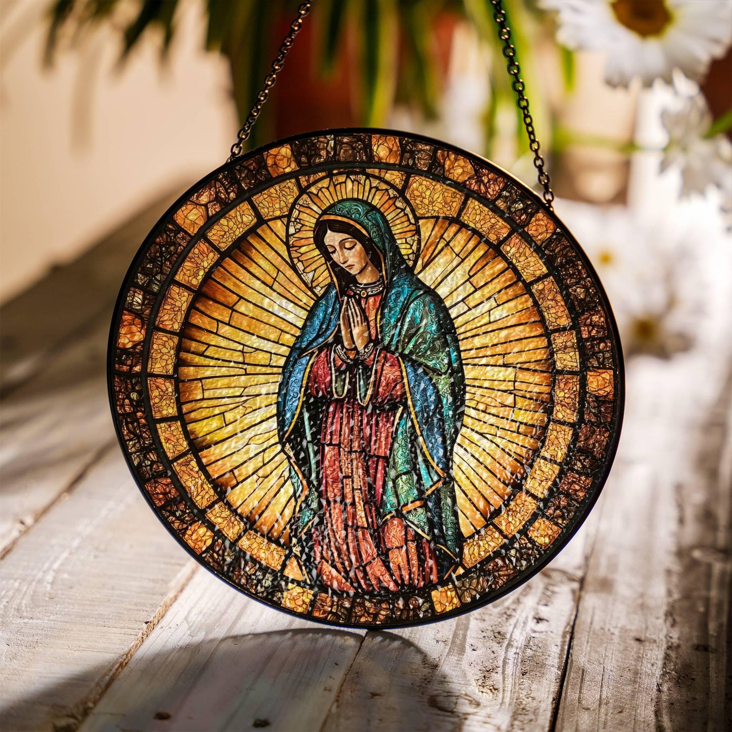 Our Lady of Guadalupe Stained Glass SunCatcher Catholic Art Window Hanging Decor