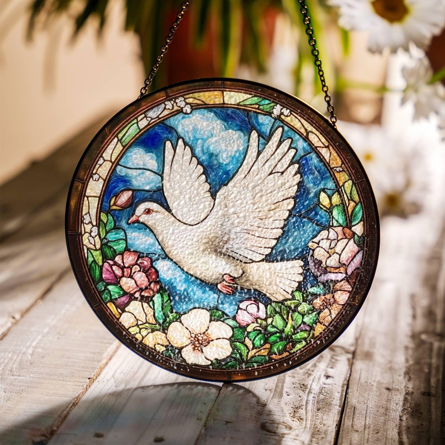 Dove Stained Glass SunCatcher Dove Bird Window Hanging Home Peace Doves Decor