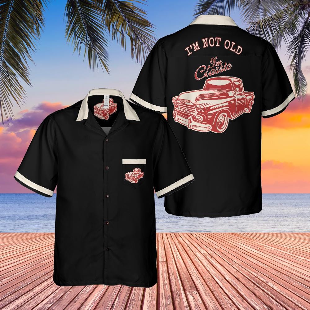 Classic Car Button Down Shirt with Pocket, Classic Truck Shirt Hawaiian Shirt