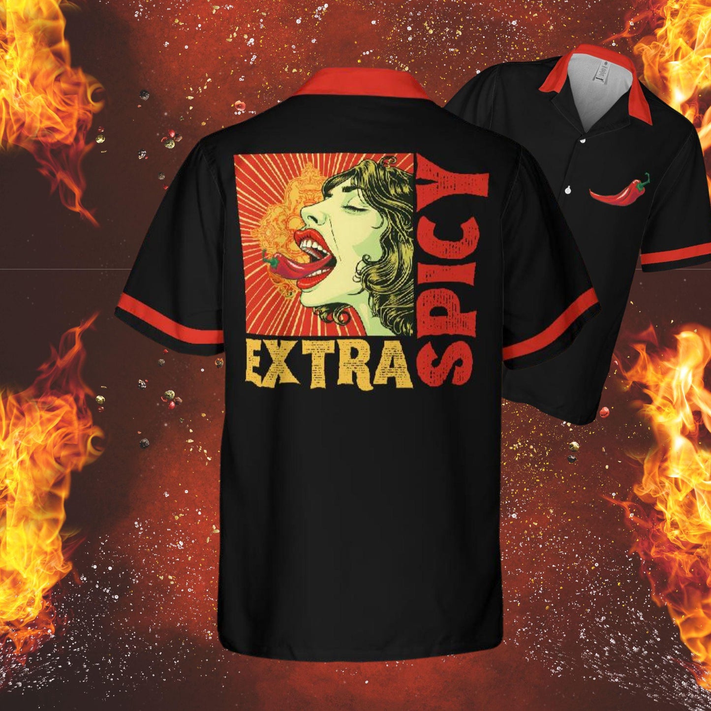 Extra Spicy Hawaiian Shirt, Spicy Food Short-sleeve Hawaiian Shirt Spicy Chili Shirt