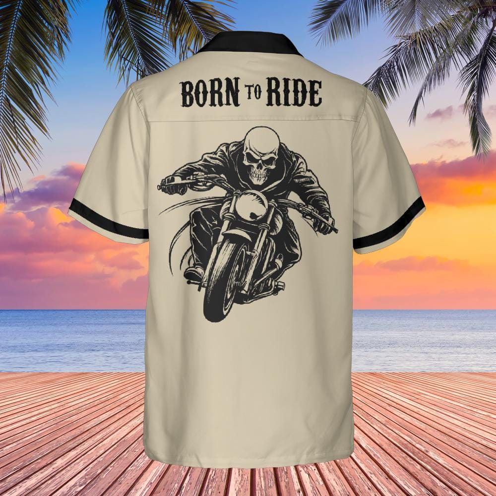 Born to Ride Motorcycle Button Up Shirt with Pocket, Biker Short-sleeve Hawaiian Shirt Motorcycle Rider Gifts