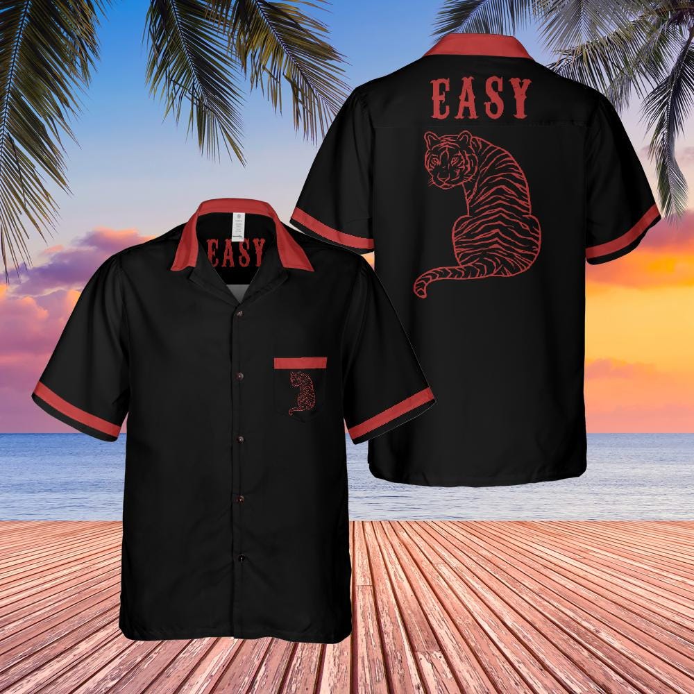 Easy Tiger Button Down Shirt with Pocket, Tiger Short-sleeve Hawaiian Shirt