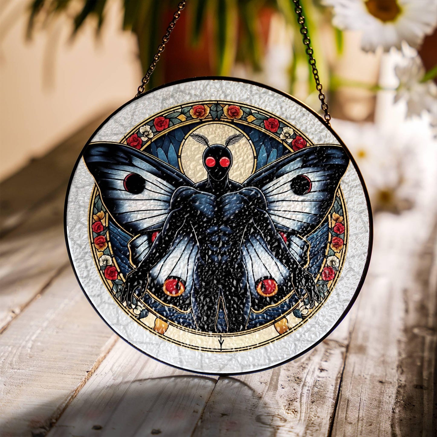 Mothman Stained Glass Sun Catcher - Cryptid Window Hanging Decor