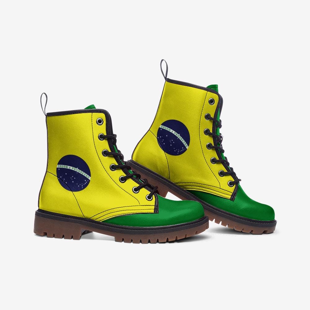 Brazil Flag Boots Vegan Leather Combat Boots Brazilian Flag Shoes