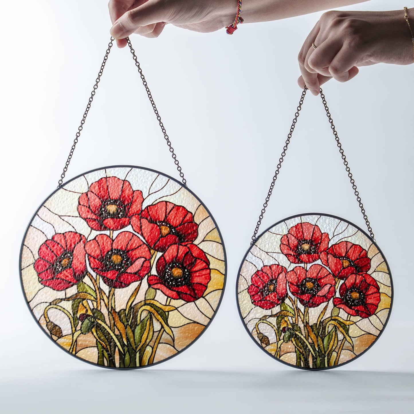 California Poppy Stained Glass SunCatcher Window Hanging Home Poppy Flower Art