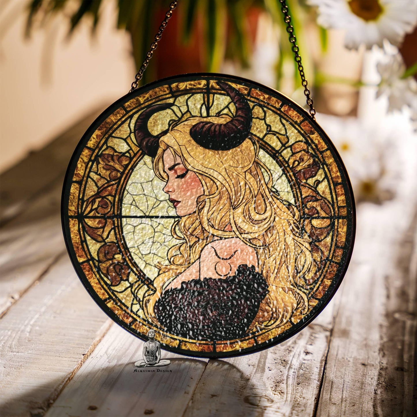 Taurus Stained Glass Zodiac SunCatcher LightCatcher Taurus Window Hanging