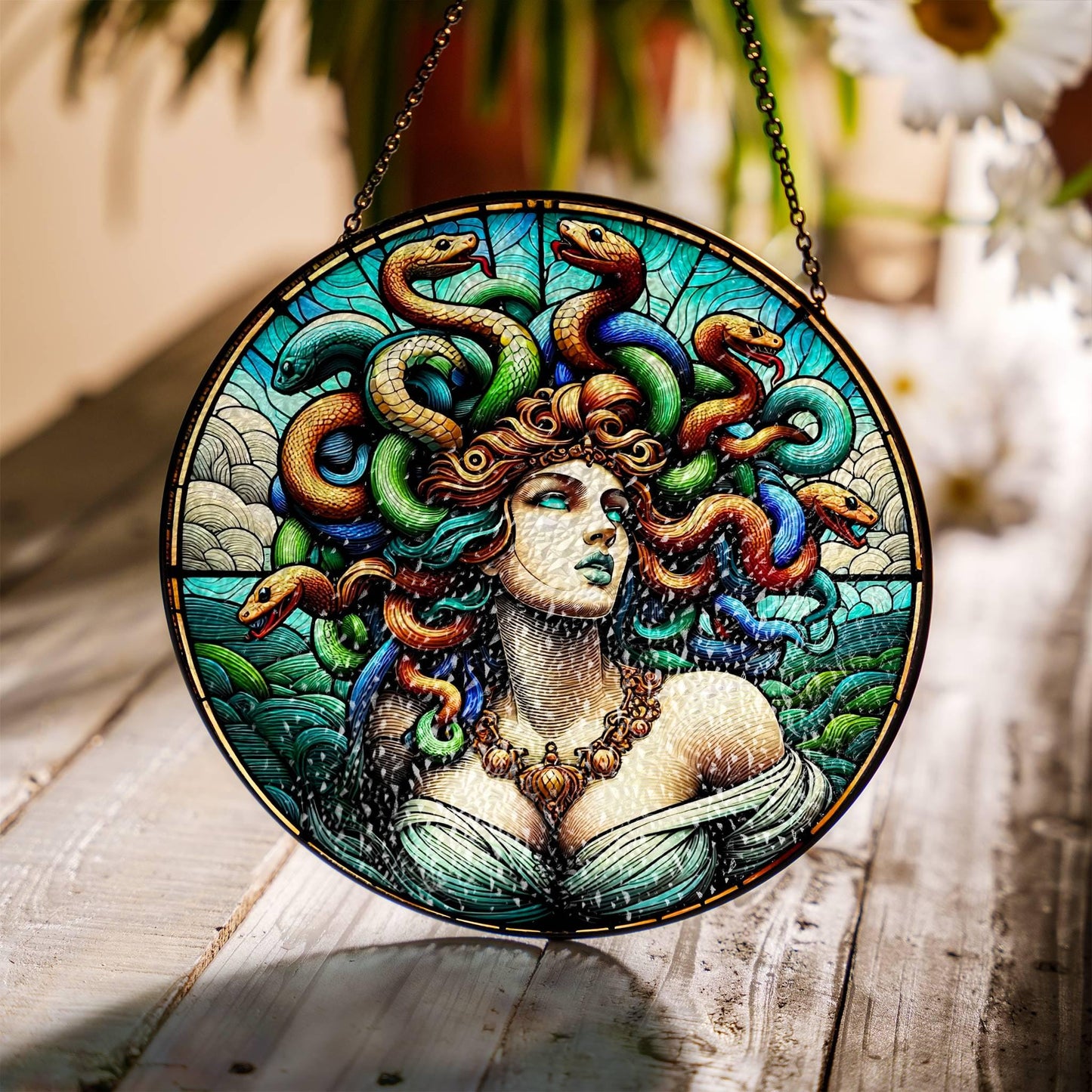 Medusa Stained Glass SunCatcher Greek Mythology Medusa Window Home Decor Art