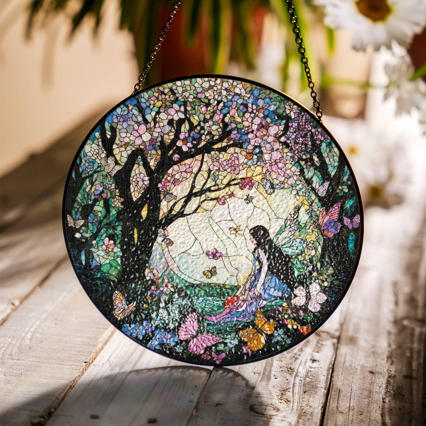 Enchanted Forest Stained Glass SunCatcher Fairy Window Hanging Enchanted Forest