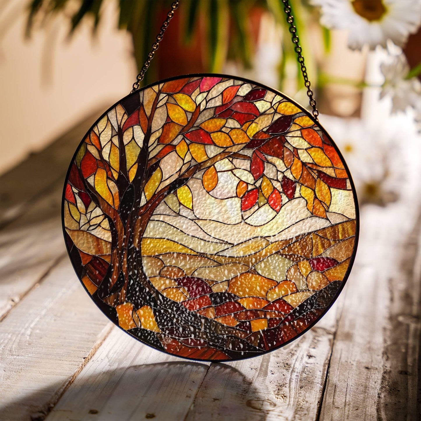 Autumn Stained Glass SunCatcher Fall Season Window Hanging Autumn