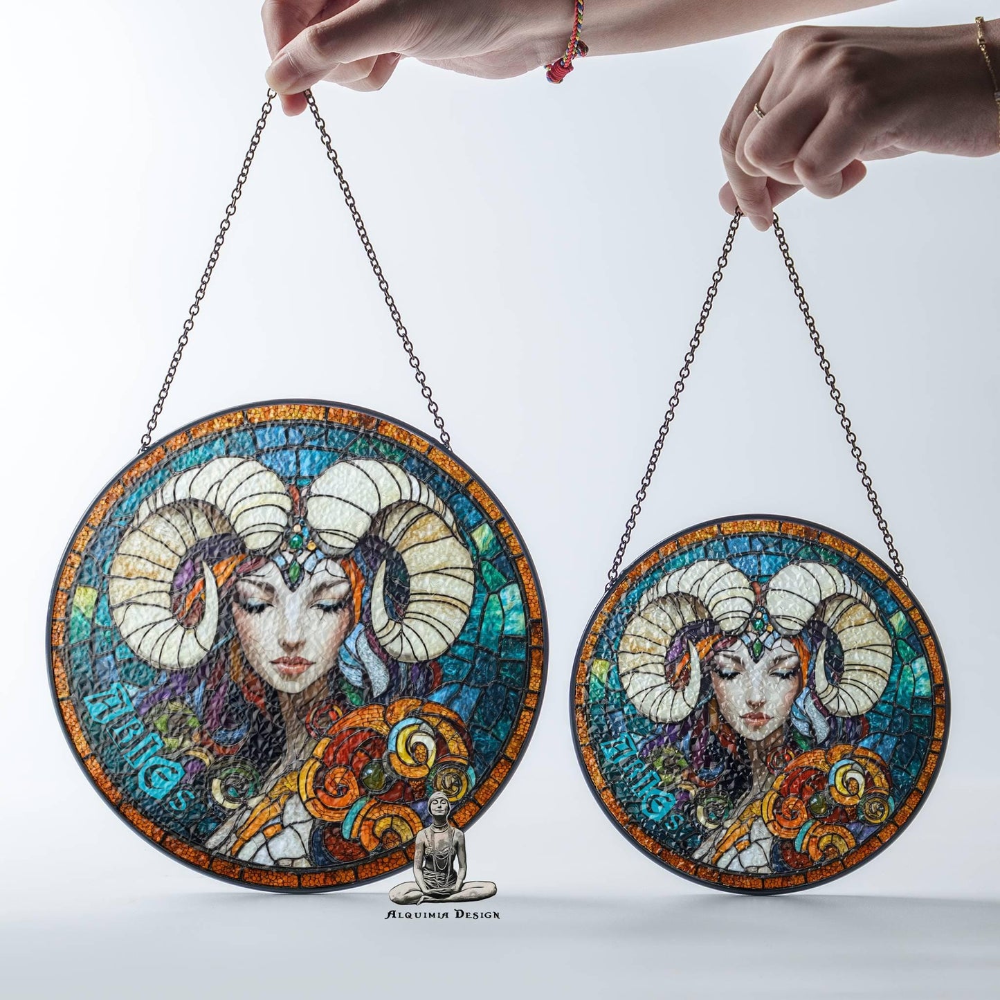 Aries Stained Glass Zodiac SunCatcher Aries Zodiac Sign Window Hanging Decor