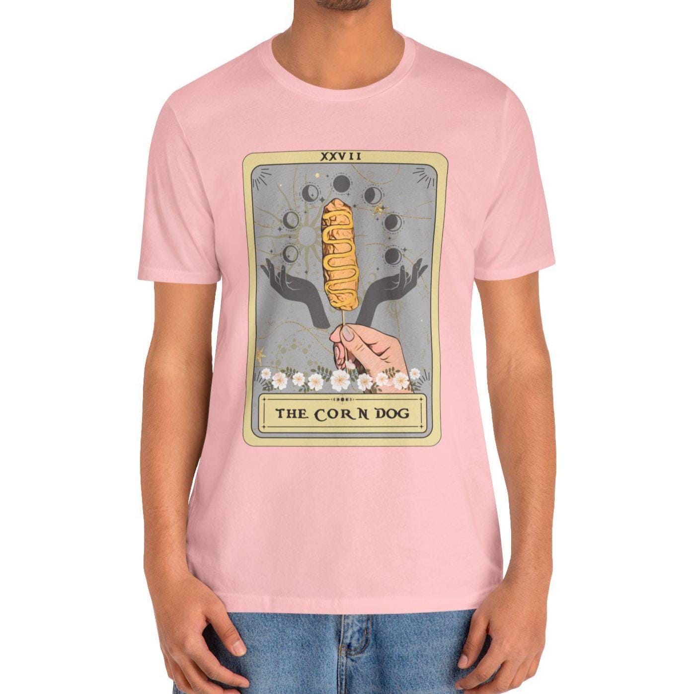 Corn Dog Tarot Card Shirt - Foodie Gift Tee with Mustard Design
