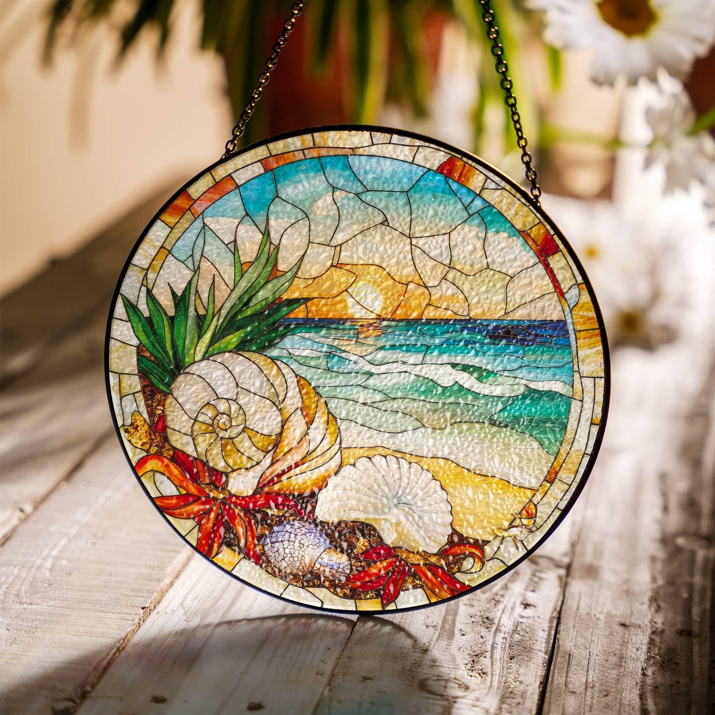 Seashell Stained Glass SunCatcher Sea Shell Sea Life Window Hanging Beach Home