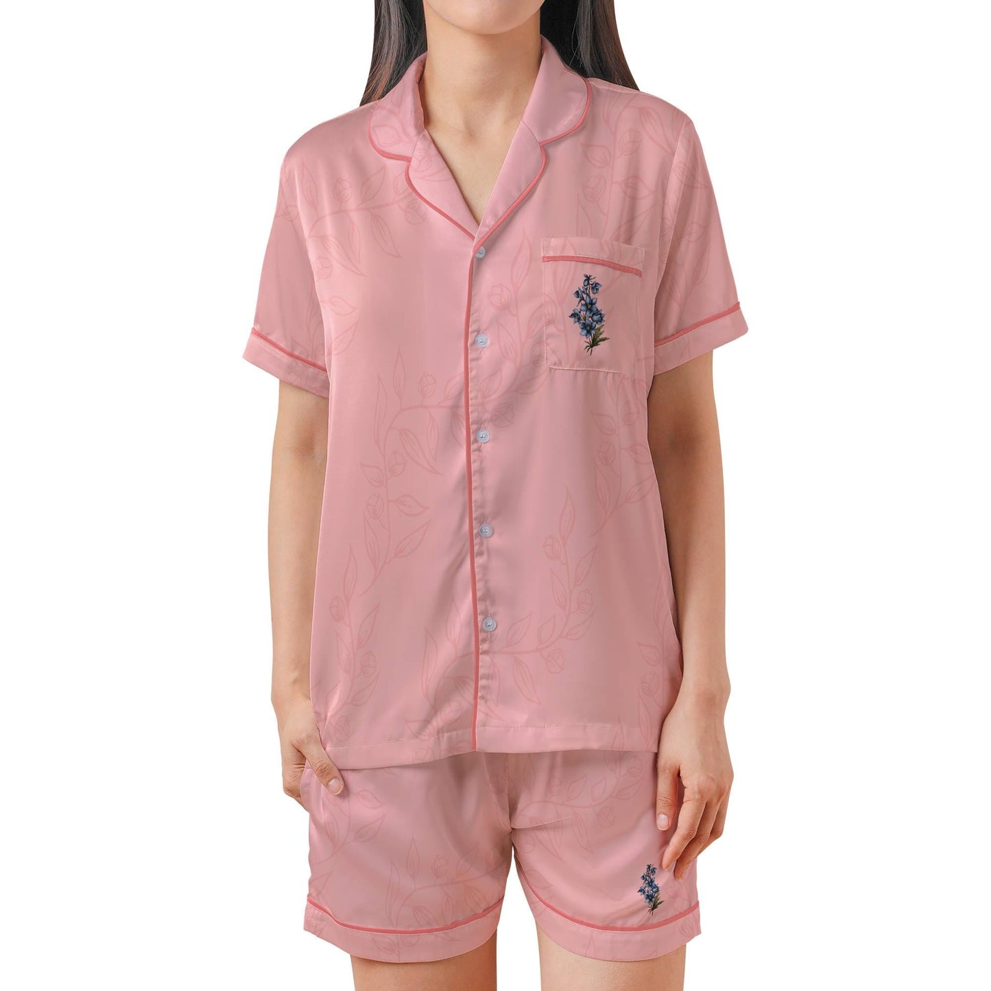 July Birth Flower Pajama Set - Womens Larkspur Pajamas in Light Pink