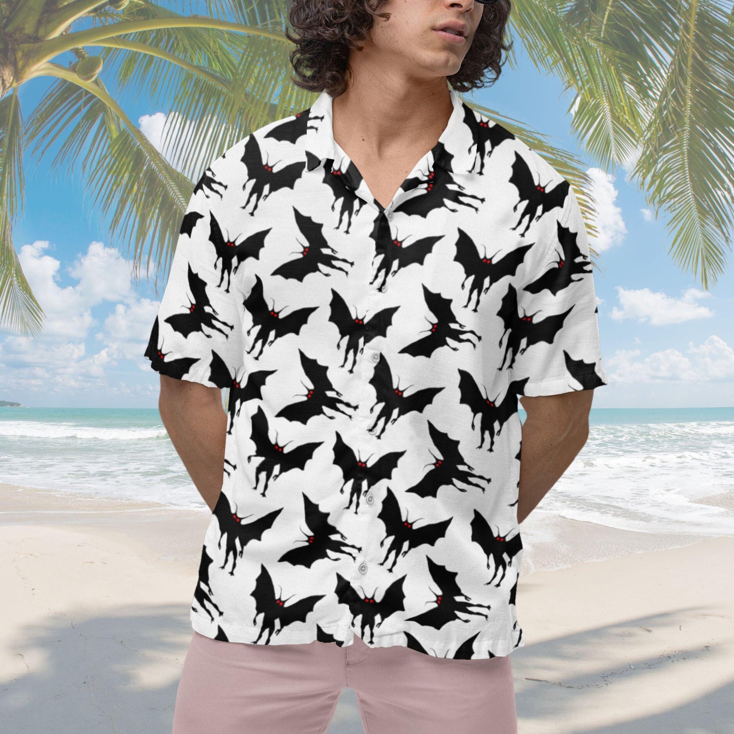 Mothman Hawaiian Shirt, Moth man Cryptid Shirt, Mothman West Virginia Cryptozoology Button Down Cryptid Shirt