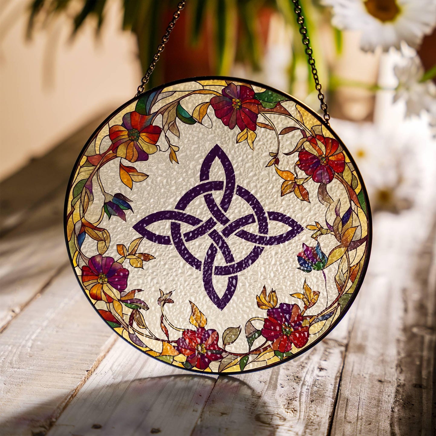 Witch Knot Stained Glass Sun Catcher Celtic Witches Knot Light Catcher Wiccan Window Hanging Protection Charm Home Decoration Pagan Gift