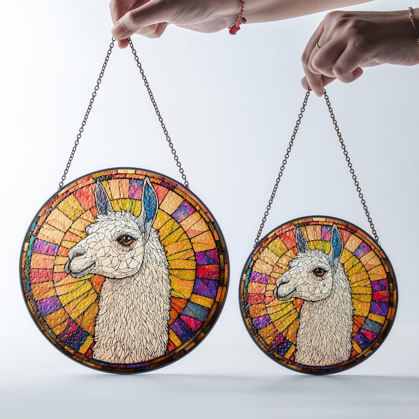 Llama Stained Glass Sun Catcher - Alpaca Window Hanging Decor