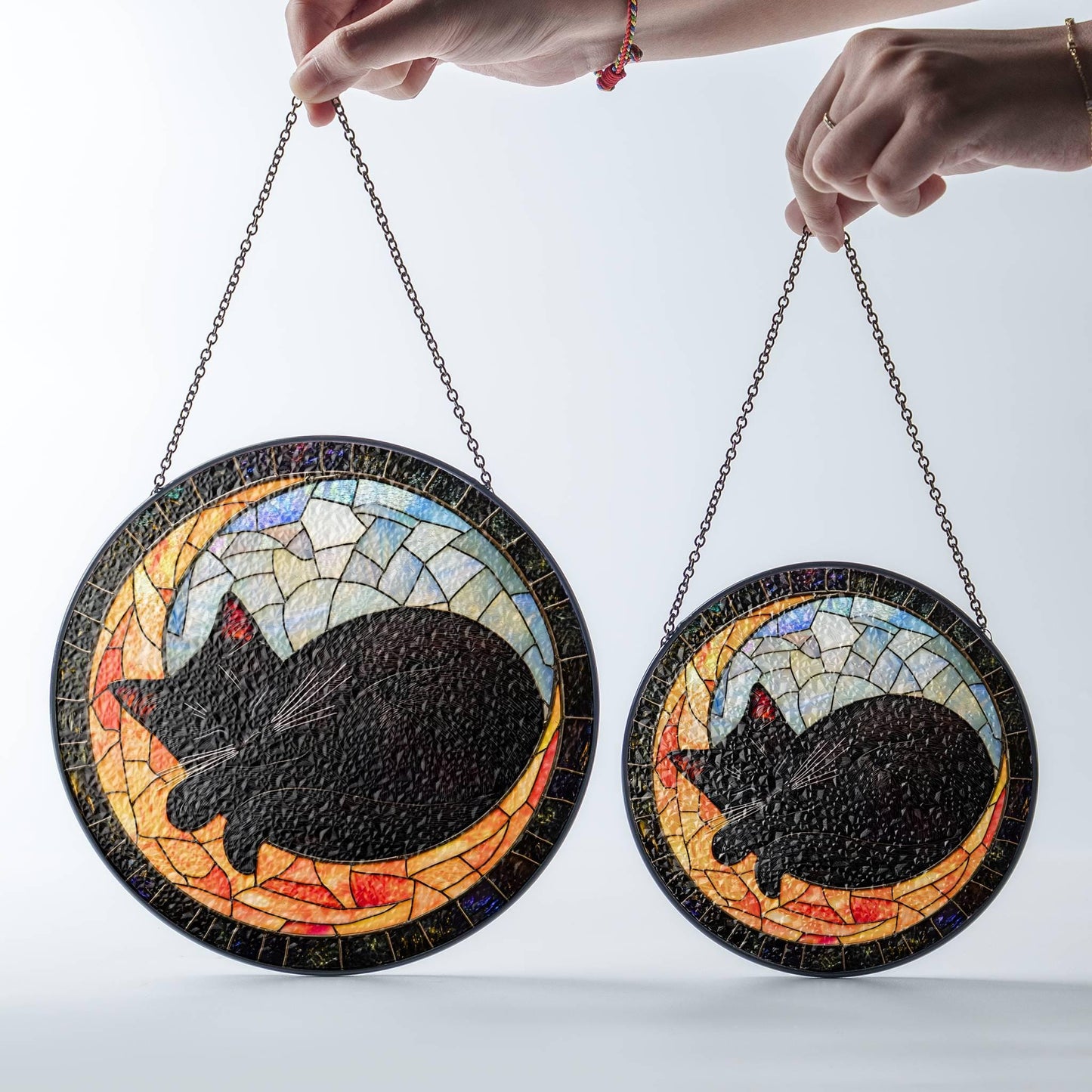 Sleeping Cat on Books Stained Glass Cat Memorial SunCatcher Window Hanging