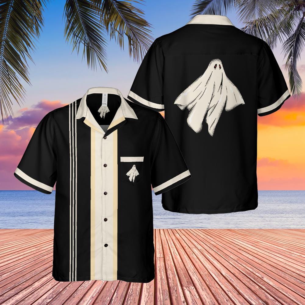 Halloween Button Up Shirt with Pocket, Halloween Hawaiian Shirt Ghost Bowling