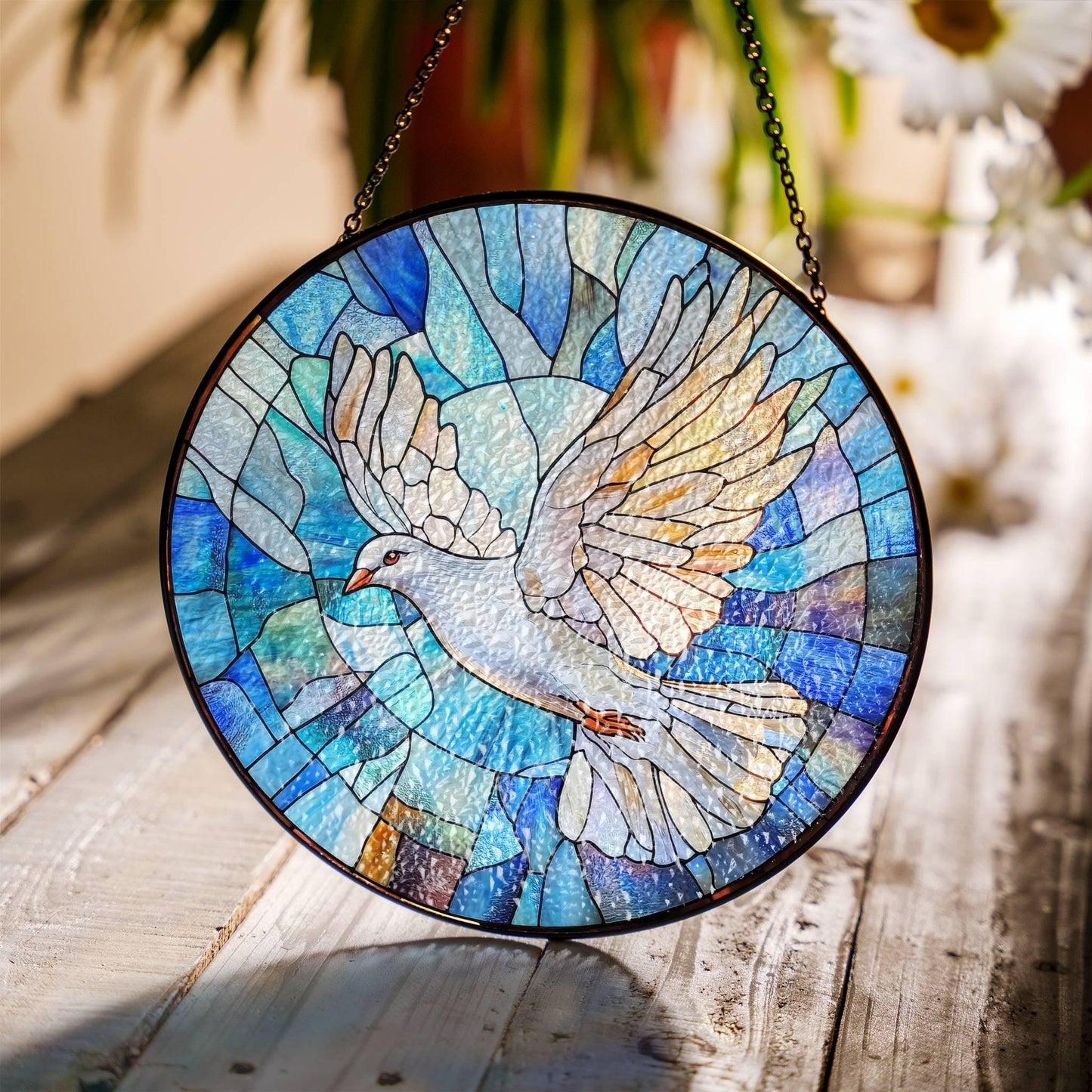 Dove Stained Glass SunCatcher Dove Bird Window Hanging Home Peace Doves Decor