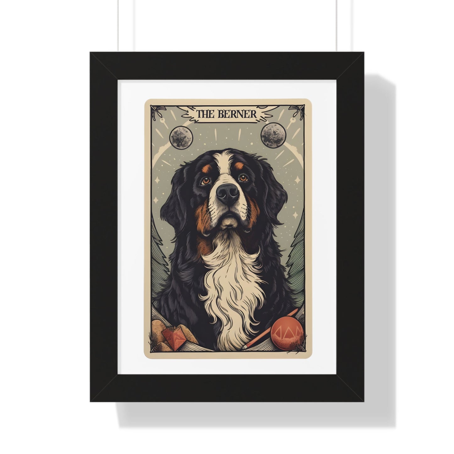 Bernese Mountain Dog Tarot Card Print - Framed Wall Art for Berner Moms
