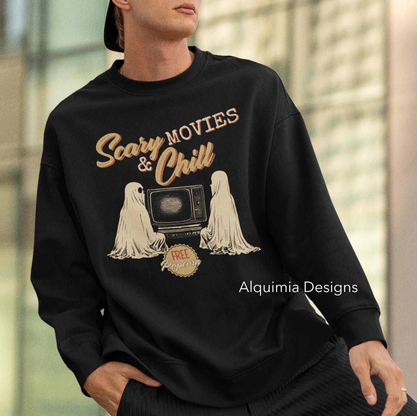 Vintage Halloween Sweatshirt - Scary Movies Chill Ghost Sweater