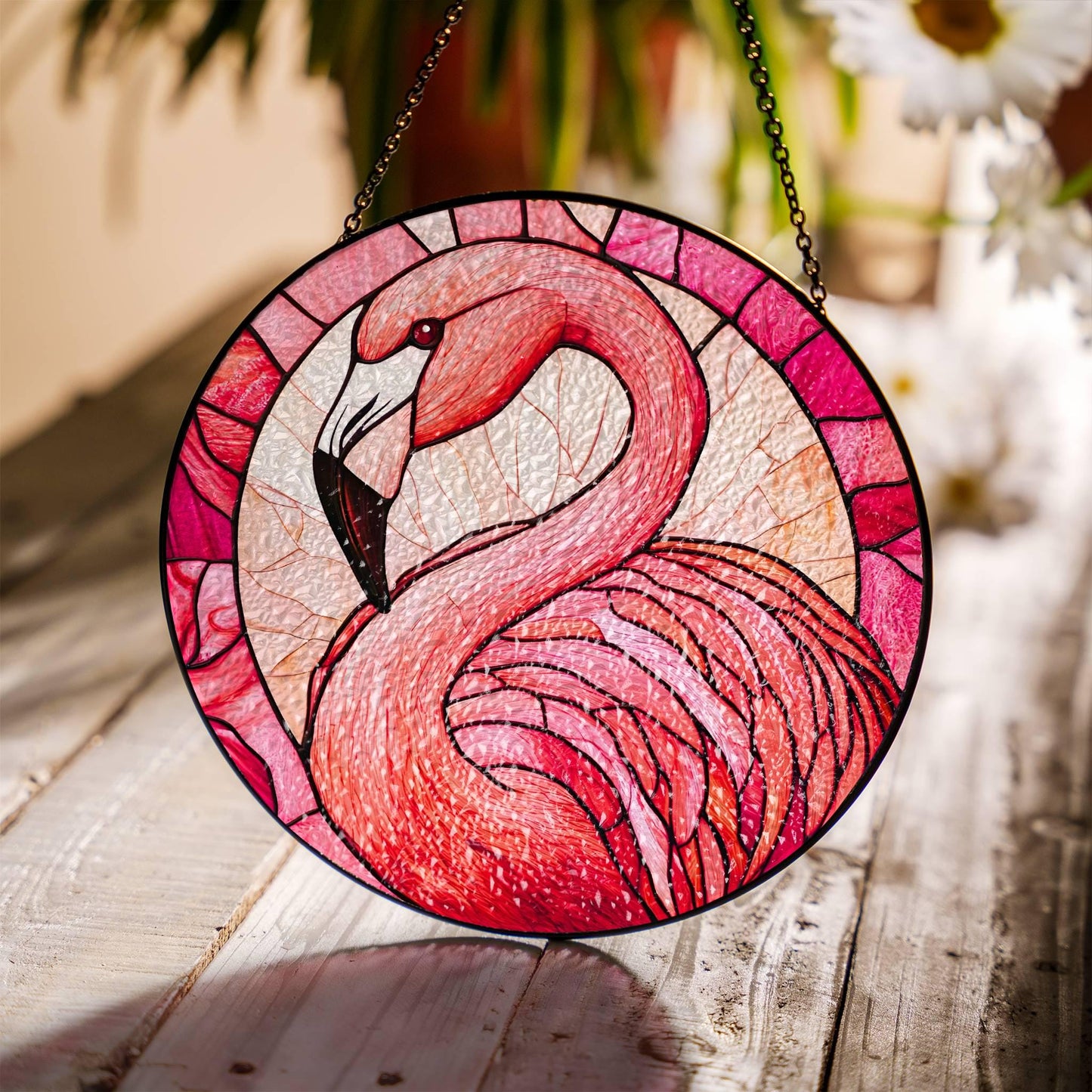 Flamingo Stained Glass Sun Catcher Bird Light Catcher Window Hanging Flamingo Home Decoration