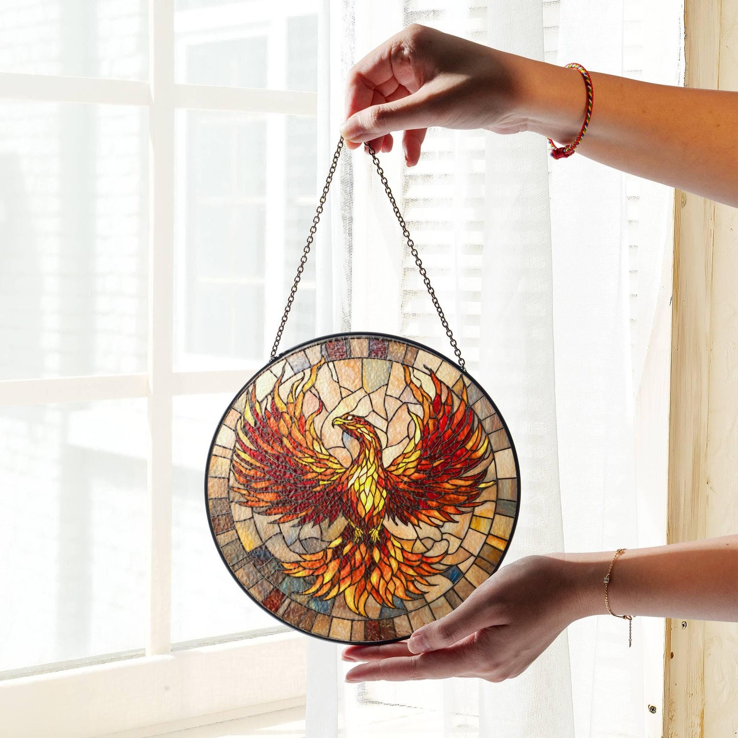 Phoenix Stained Glass SunCatcher Phoenix Bird Window Hanging New Home Decor