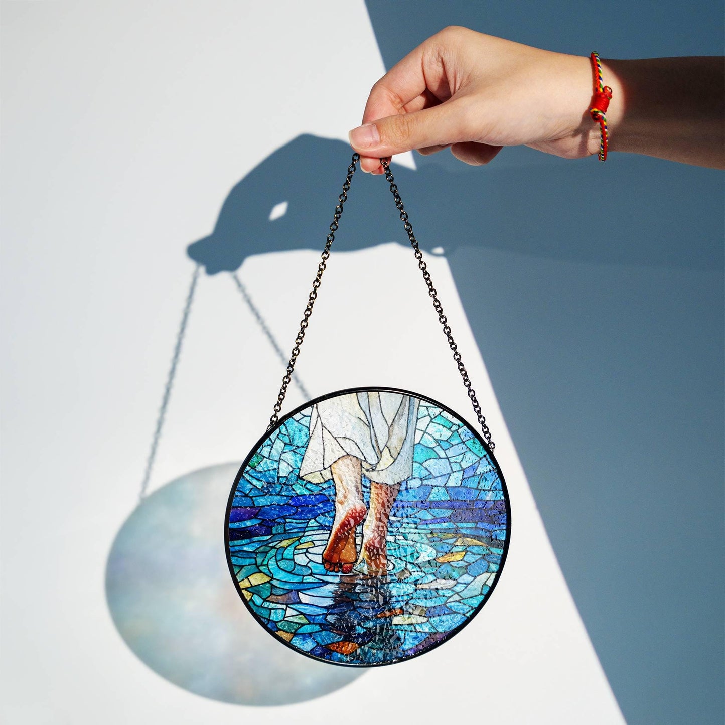 Jesus Walking on Water Stained Glass SunCatcher Christian Art Window Hanging