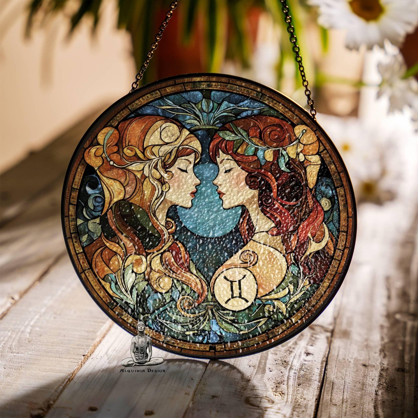 Gemini Stained Glass Zodiac SunCatcher LightCatcher Gemini Window Hanging
