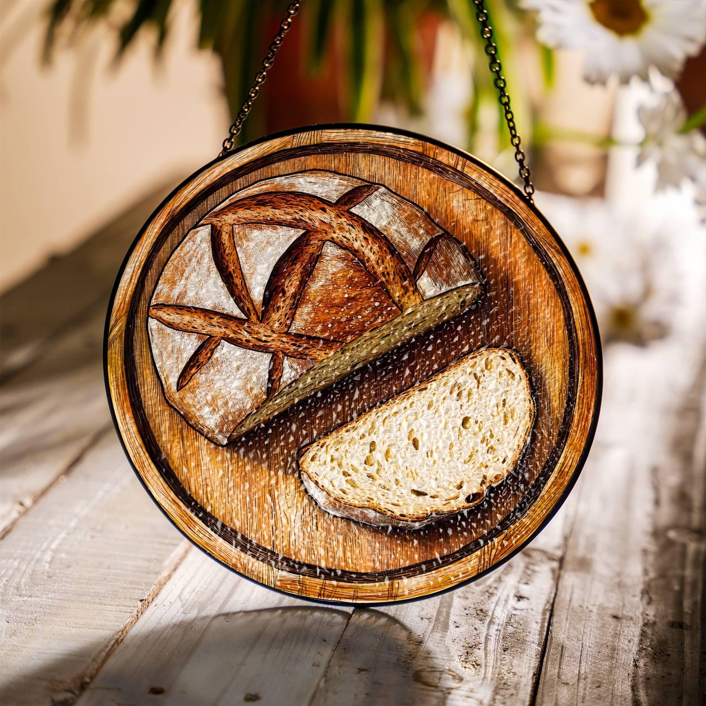 Sourdough Bread Stained Glass SunCatcher Bread Art Window Hanging Home Decor