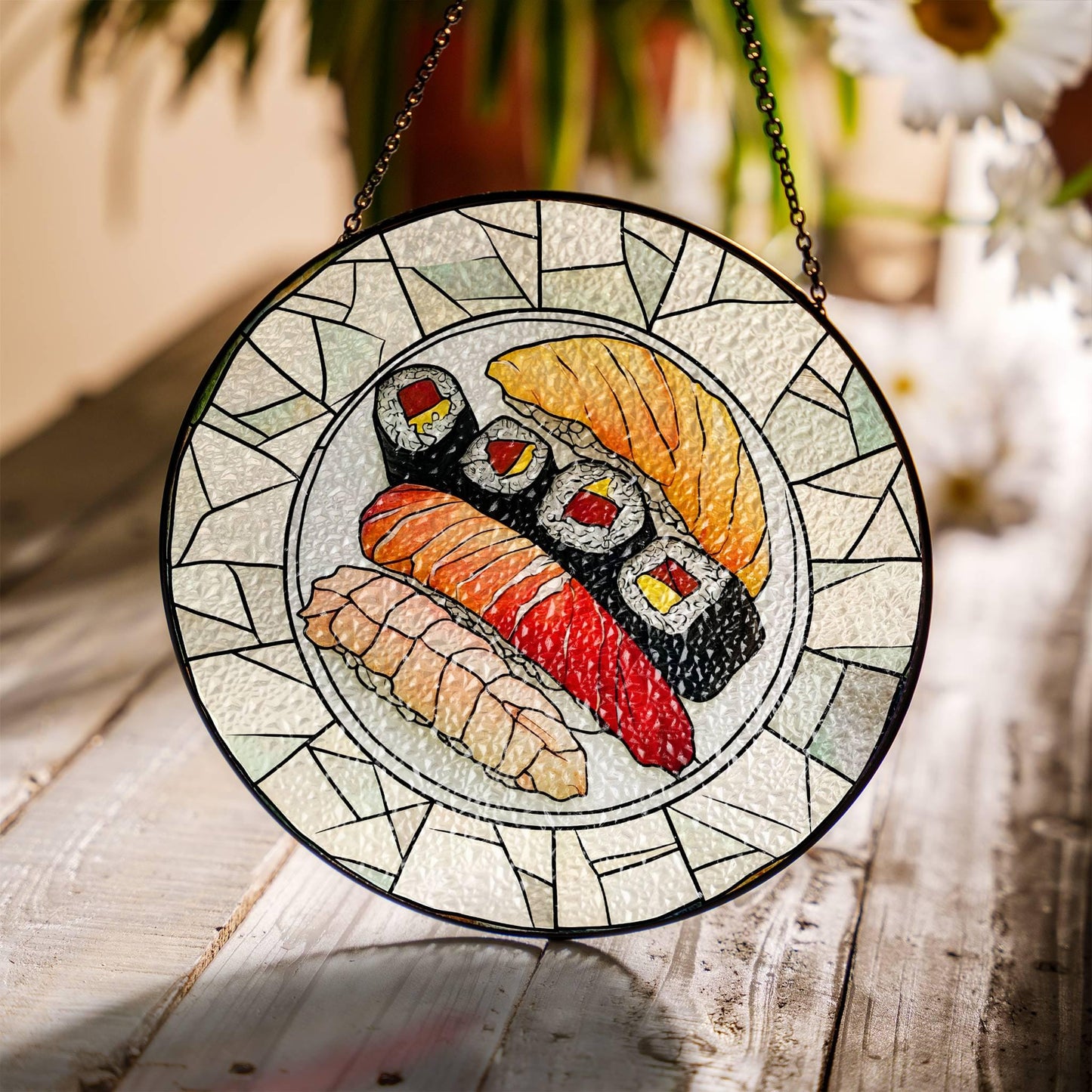 Sushi Stained Glass Japanese Food Sun Catcher Sushi Lover Light Catcher Window Hanging Kitchen Home Decoration Foodie Gift
