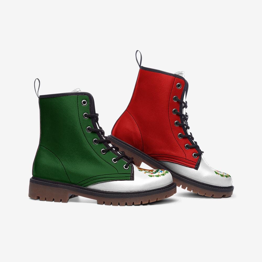 Mexico Flag Boots Vegan Leather Combat Boots