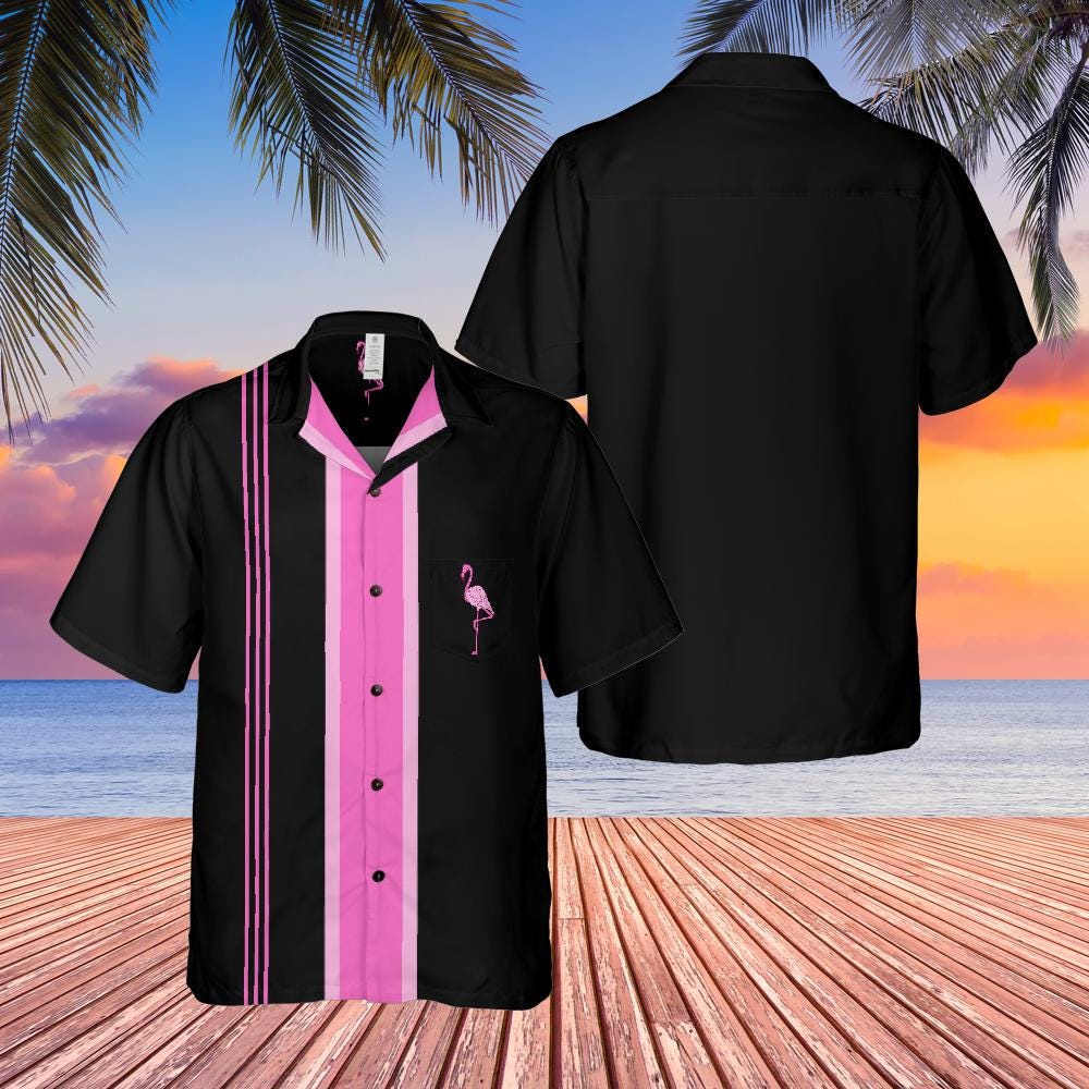 Flamingo Button Down Shirt with Pocket, Flamingos Shirt Short-sleeve Hawaiian Shirt