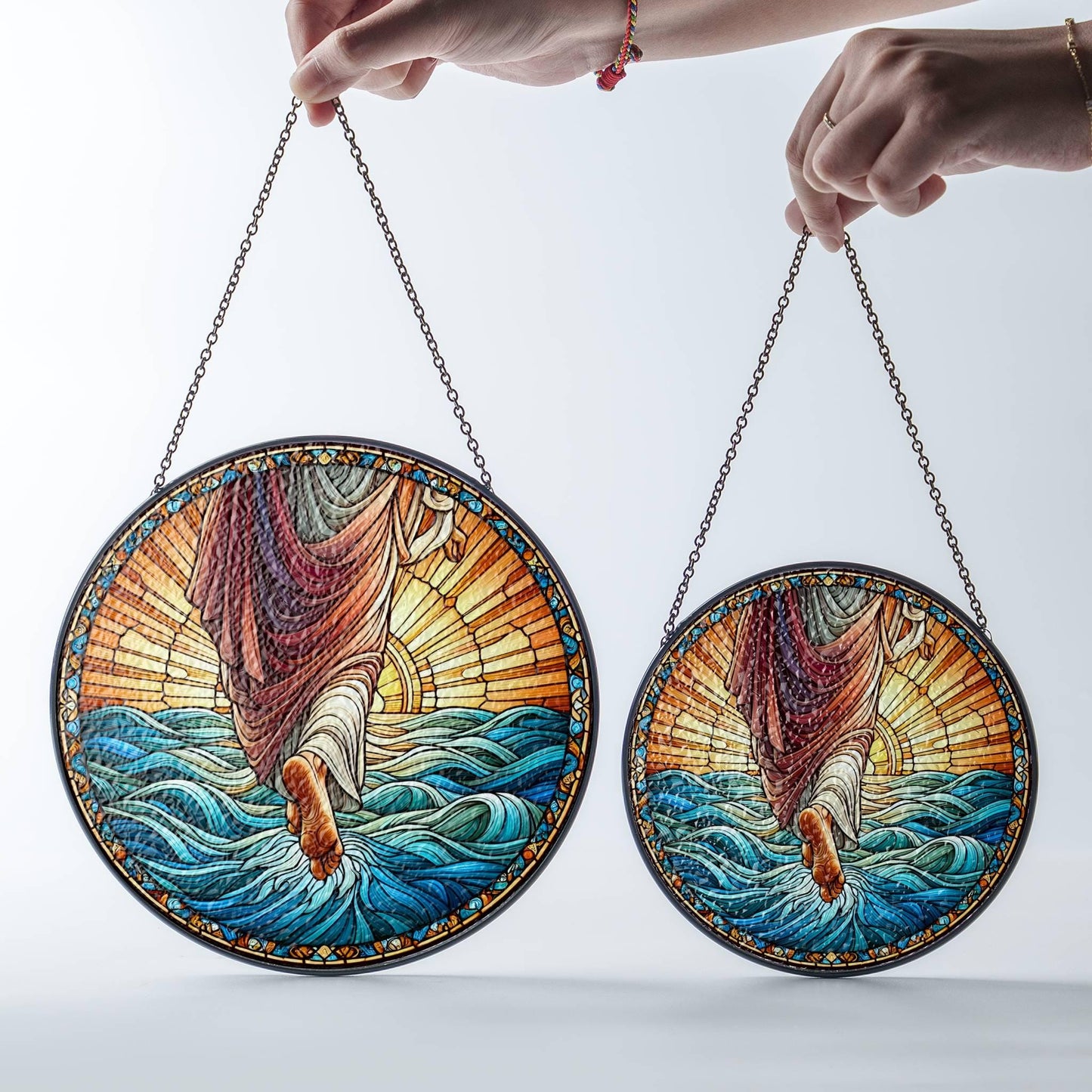 Jesus Walking on Water Stained Glass SunCatcher Christian Art Window Hanging