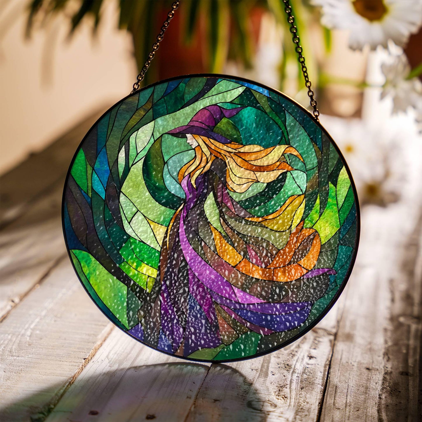 Halloween Witch Stained Glass SunCatcher Halloween Window Home Decor