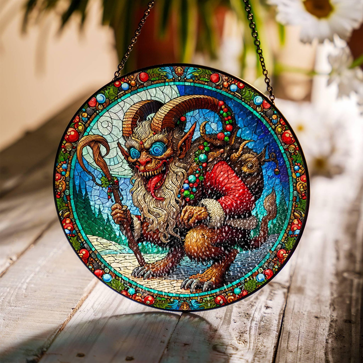 Krampus Suncatcher - Faux Stained Glass Christmas Window Decor