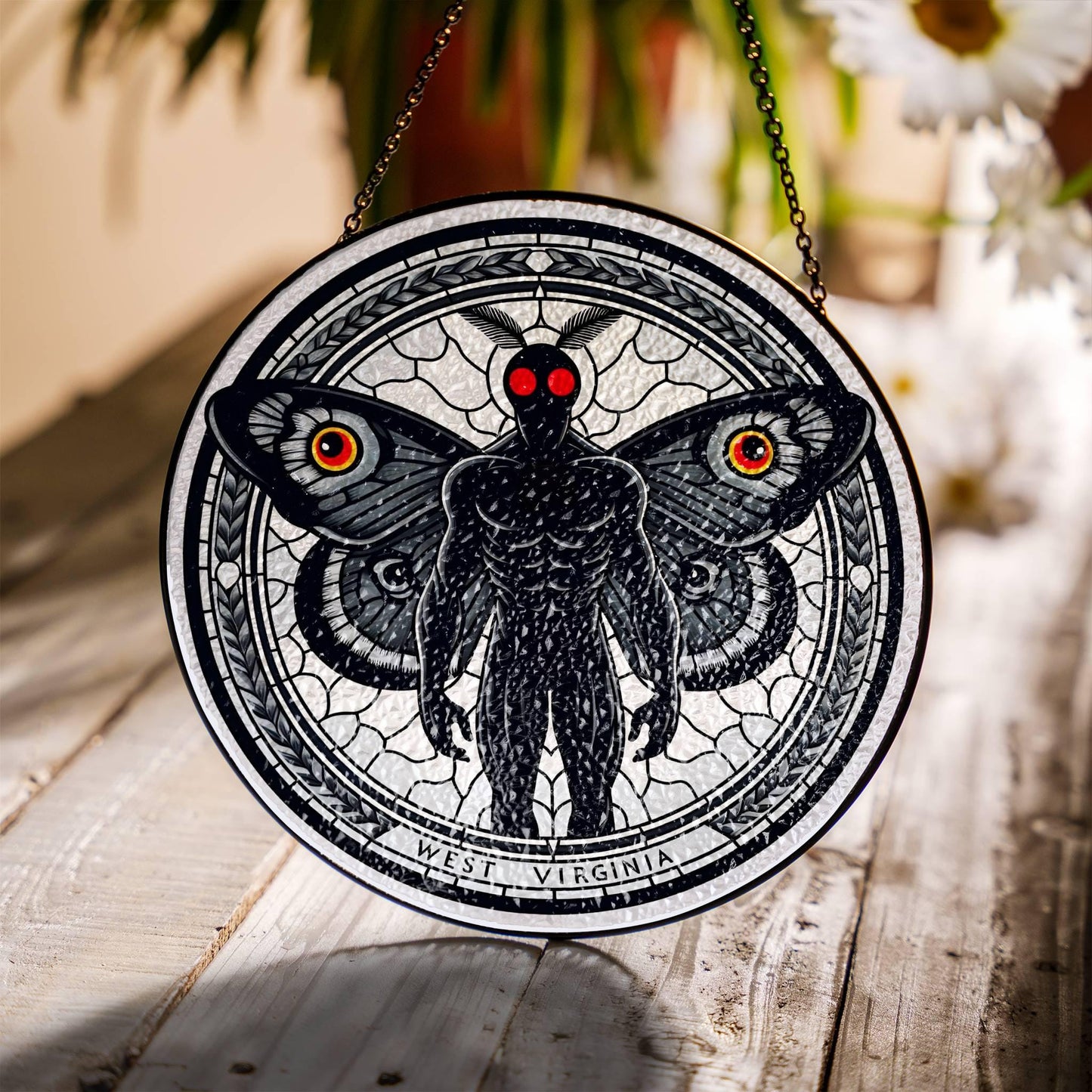 Mothman Stained Glass Sun Catcher - Cryptid Window Hanging Decor