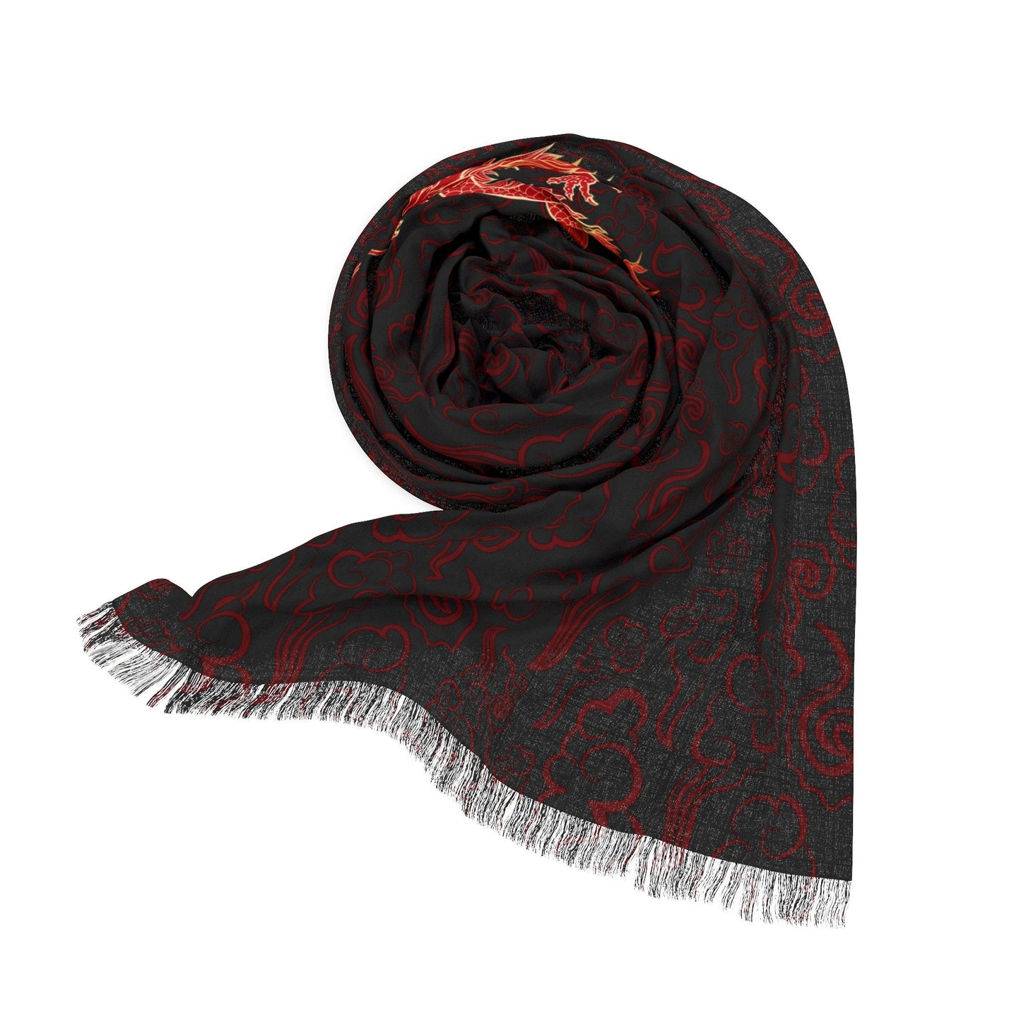Red Chinese Dragon Scarf, 27" x 73"