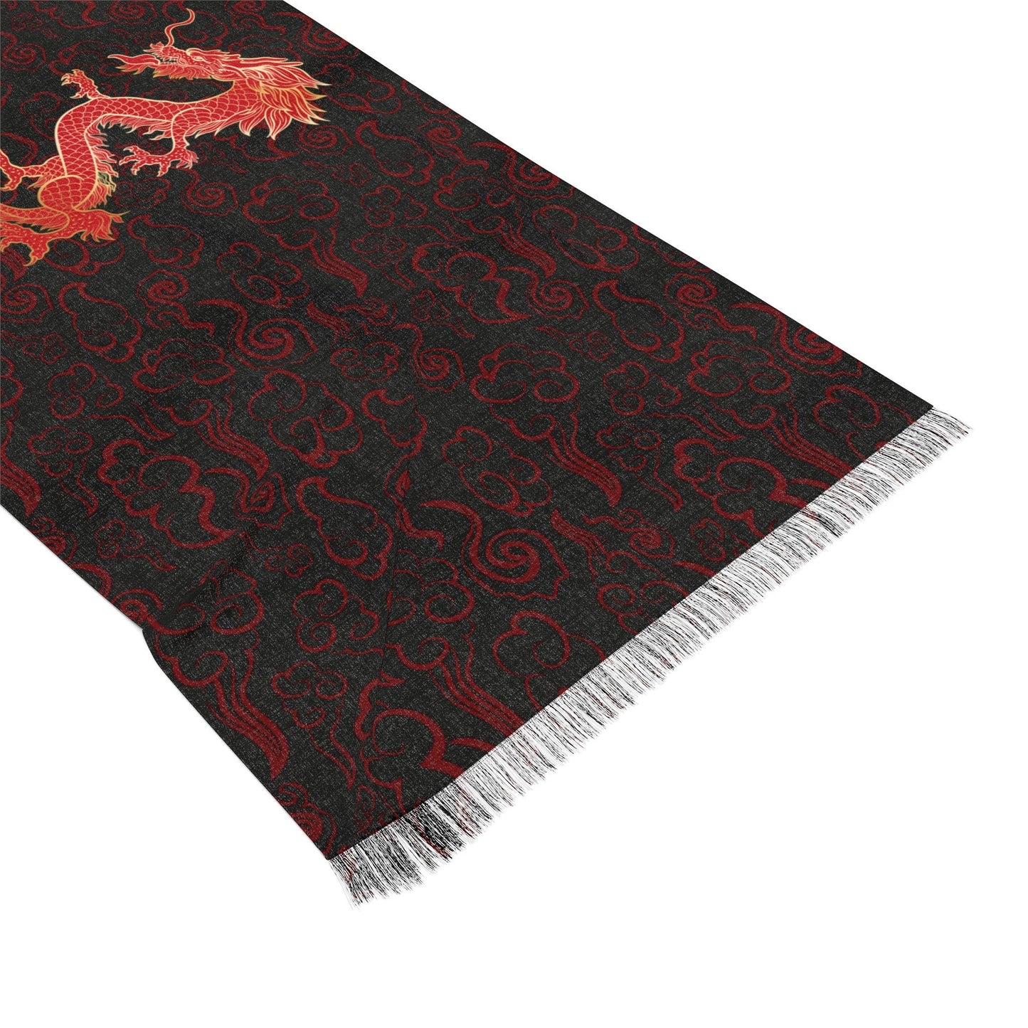 Red Chinese Dragon Scarf, 27" x 73"