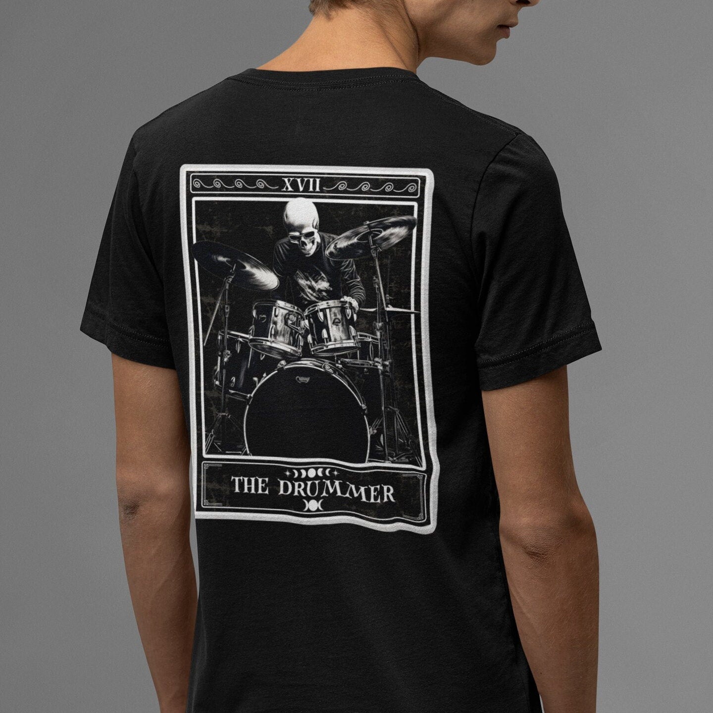 The Drummer Tarot Card Shirt, BACK PRINT Drum Player