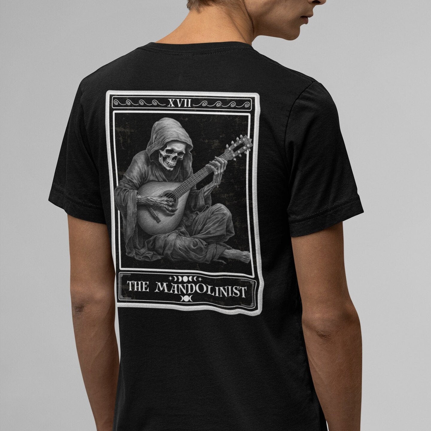 The Mandolinist Tarot Card Shirt, Mandolin Player Back Print