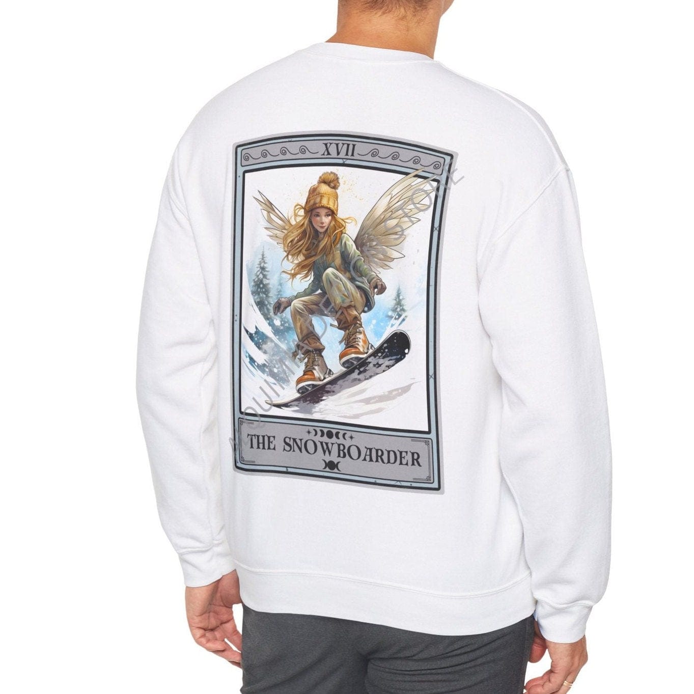 The Snowboarder Tarot Card Sweatshirt, Snowboarding Back Print
