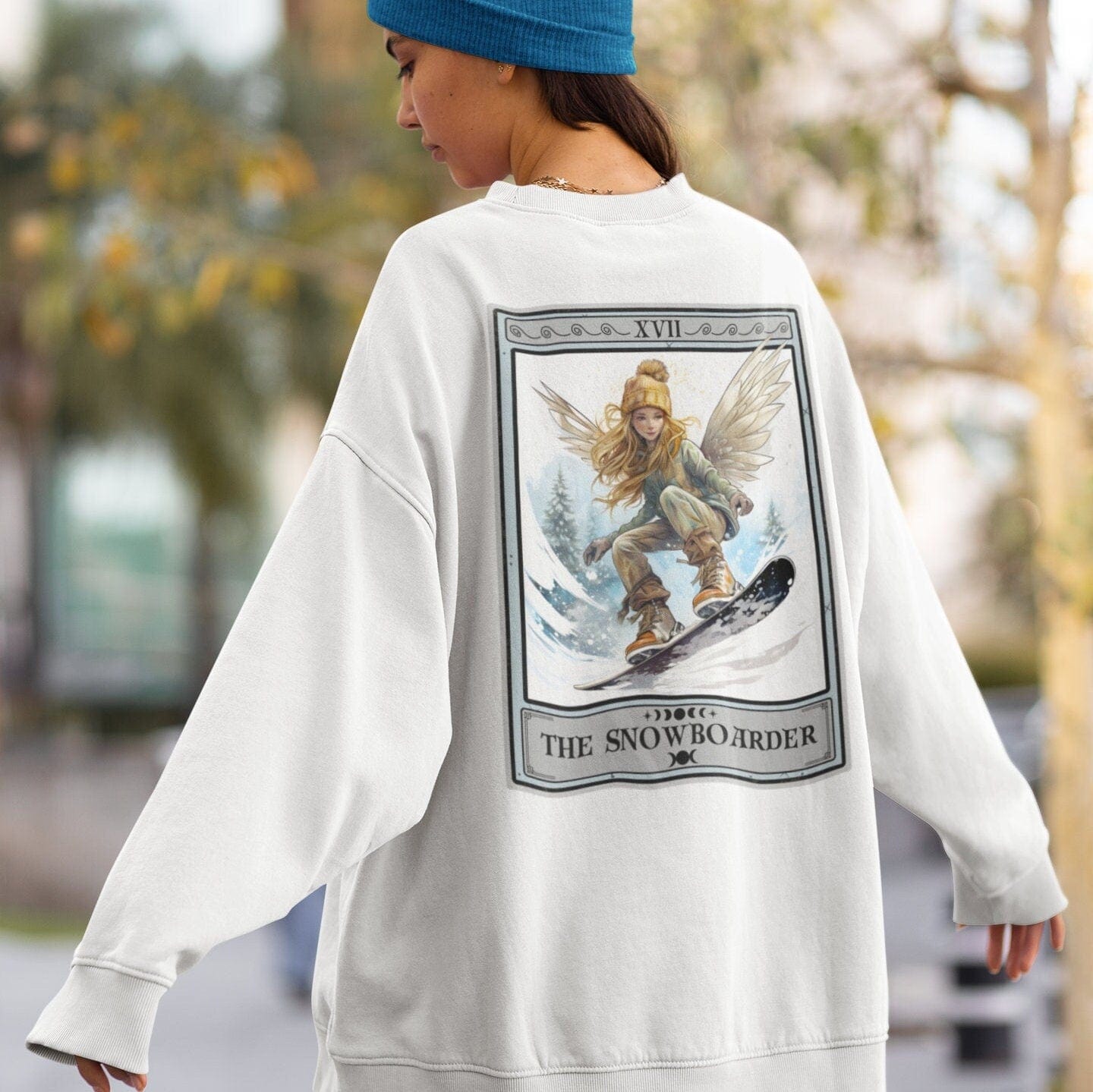 The Snowboarder Tarot Card Sweatshirt, Snowboarding Back Print